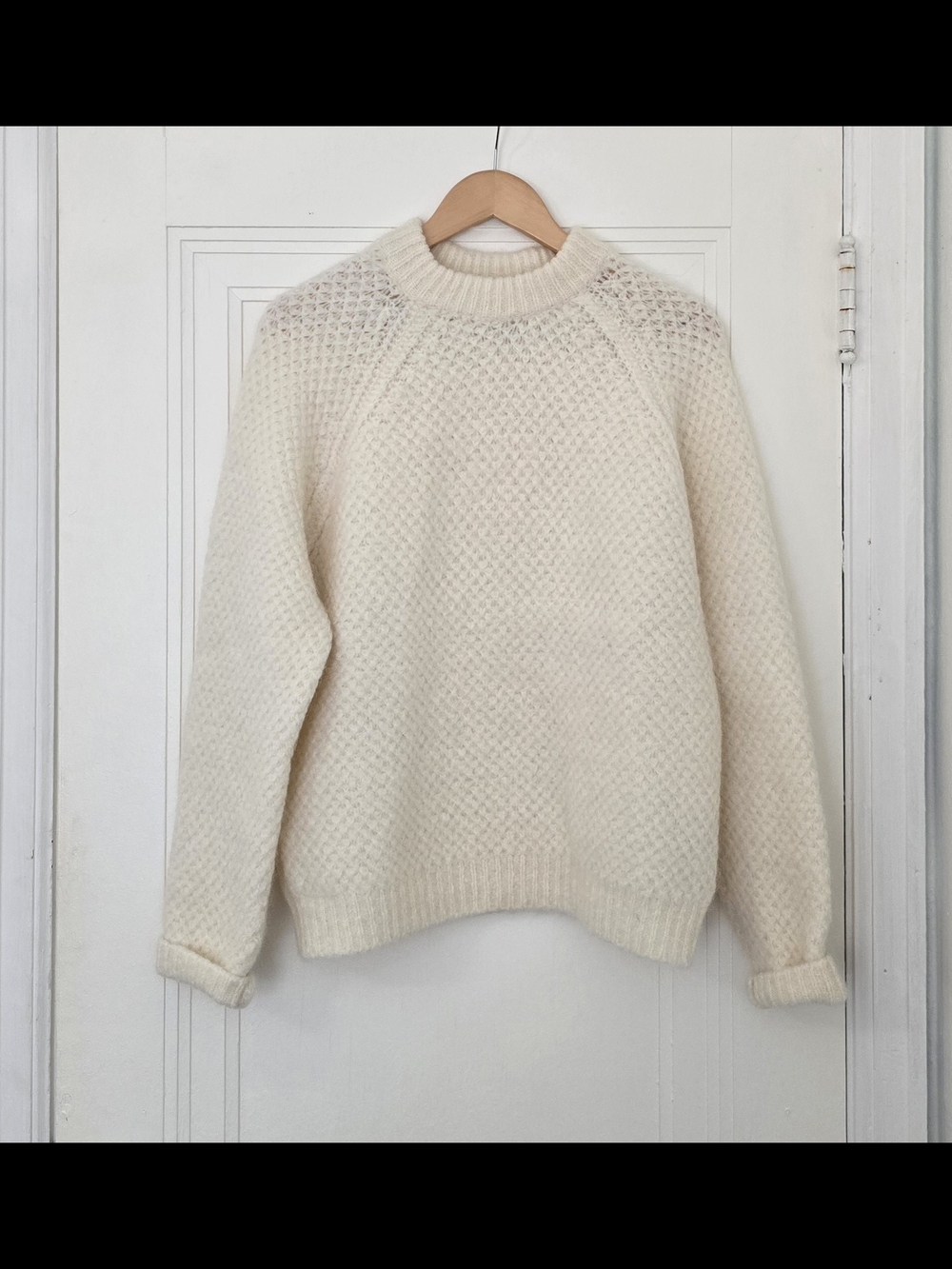 Sandro Paris Cream Textured Crewneck Mohair Sweater, Size M, Euc